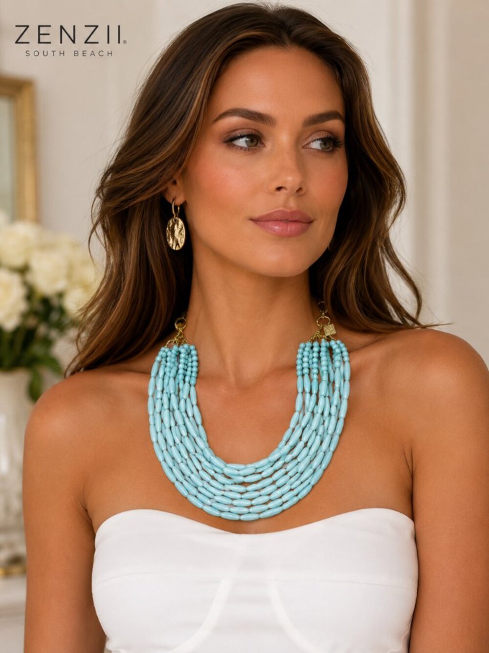 N2247 Mint Multi Strand Necklace by ZENZII